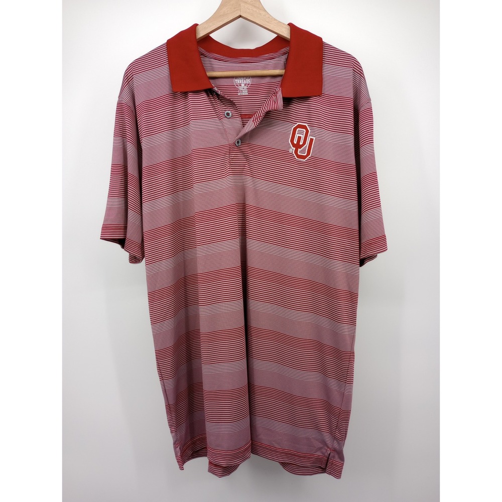 Rivalry Threads Polo Shirt Men Large Red Oklahoma Sooners Striped Short Sleeve